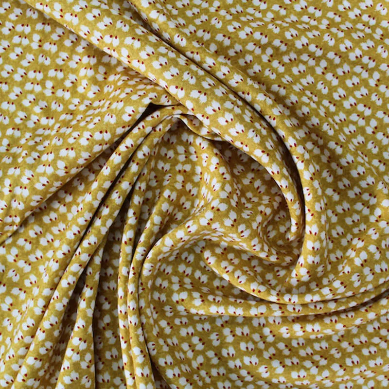 160CM REMNANT Printed Spun Viscose Petra in Mustard Yellow