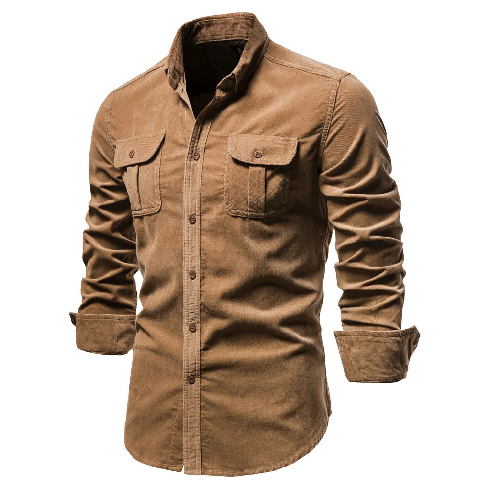 4FunGift® Mens Casual Jacket Long Sleeve Corduroy Plus Size Shirt Cotton Blouse