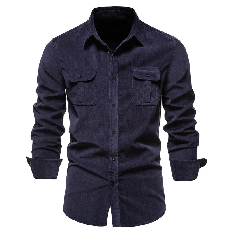 4FunGift® Mens Casual Jacket Long Sleeve Corduroy Plus Size Shirt Cotton Blouse