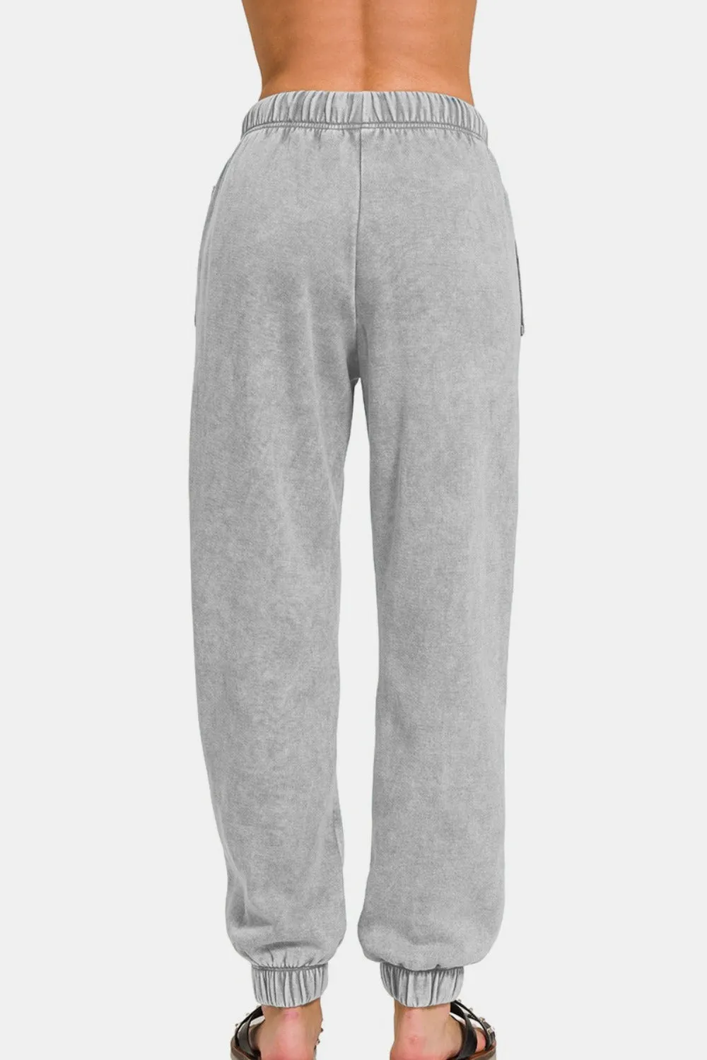 Acid Wash Fleece Drawstring Sweatpants with Pockets