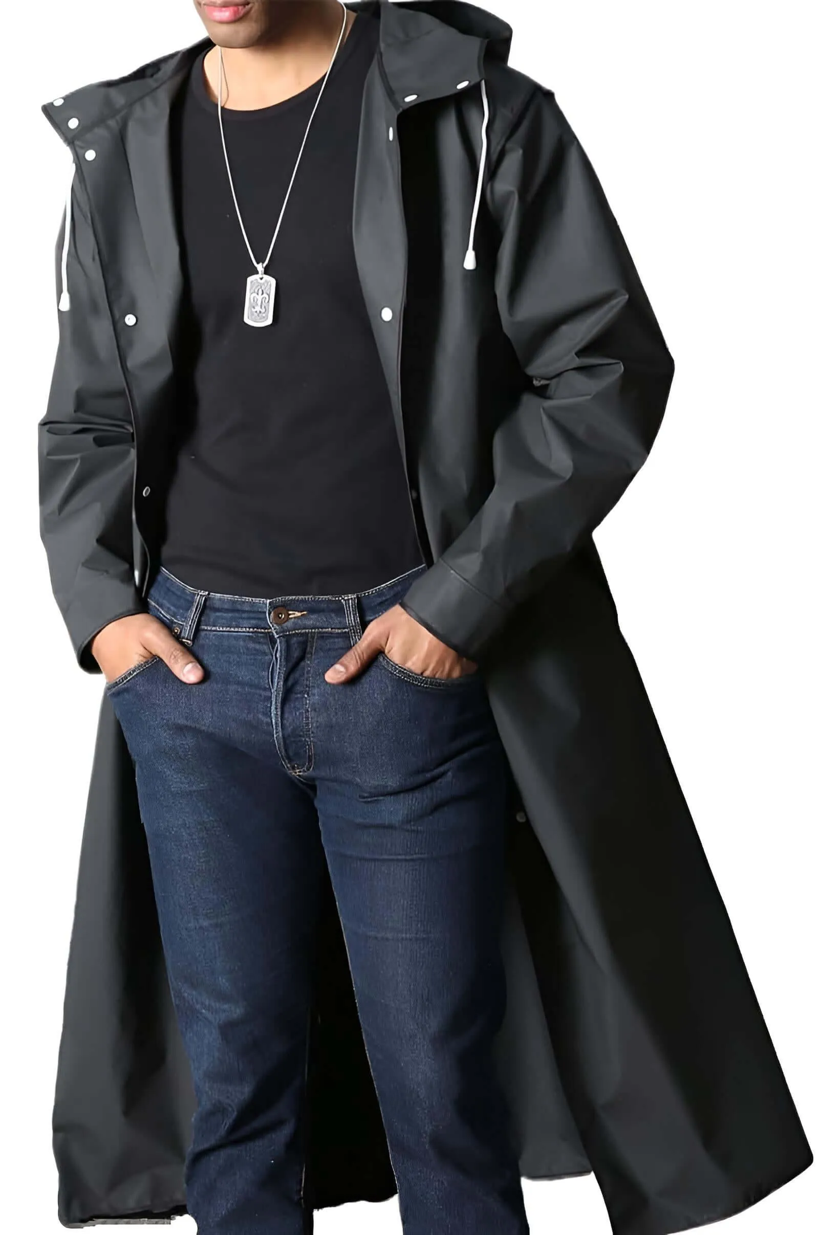 Adult's Black Waterproof Long Raincoat