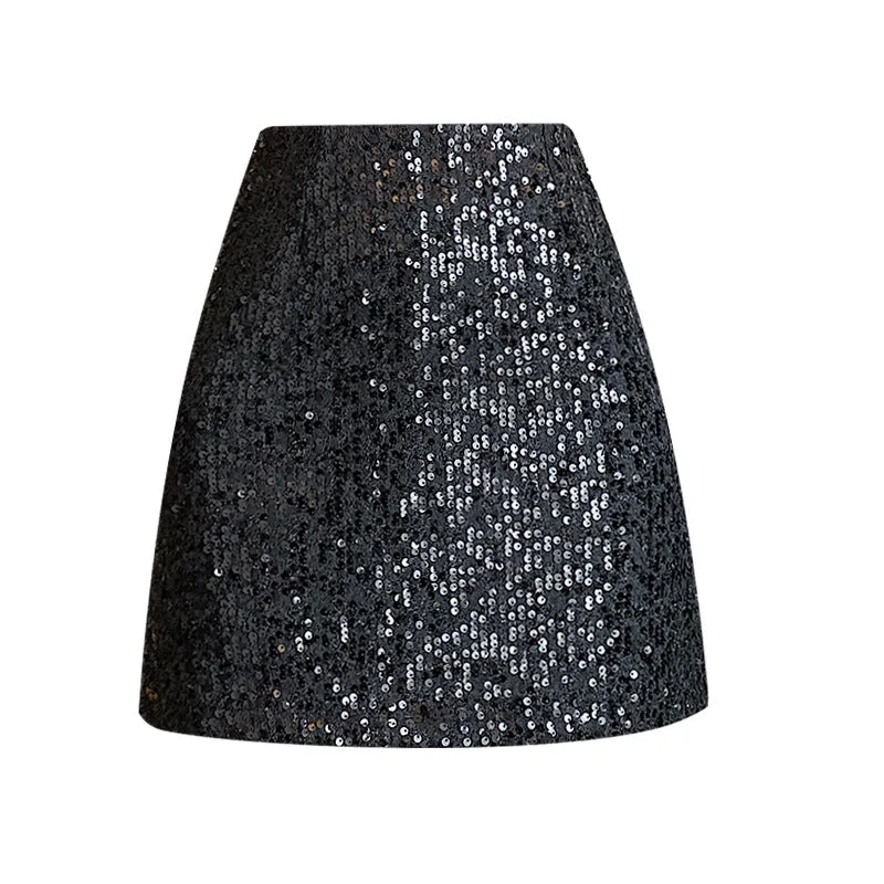 Aiertu fall outfits Skirt Skirt Shiny Skirt Woolen Sequined Skirt Tweed Hip Skirt