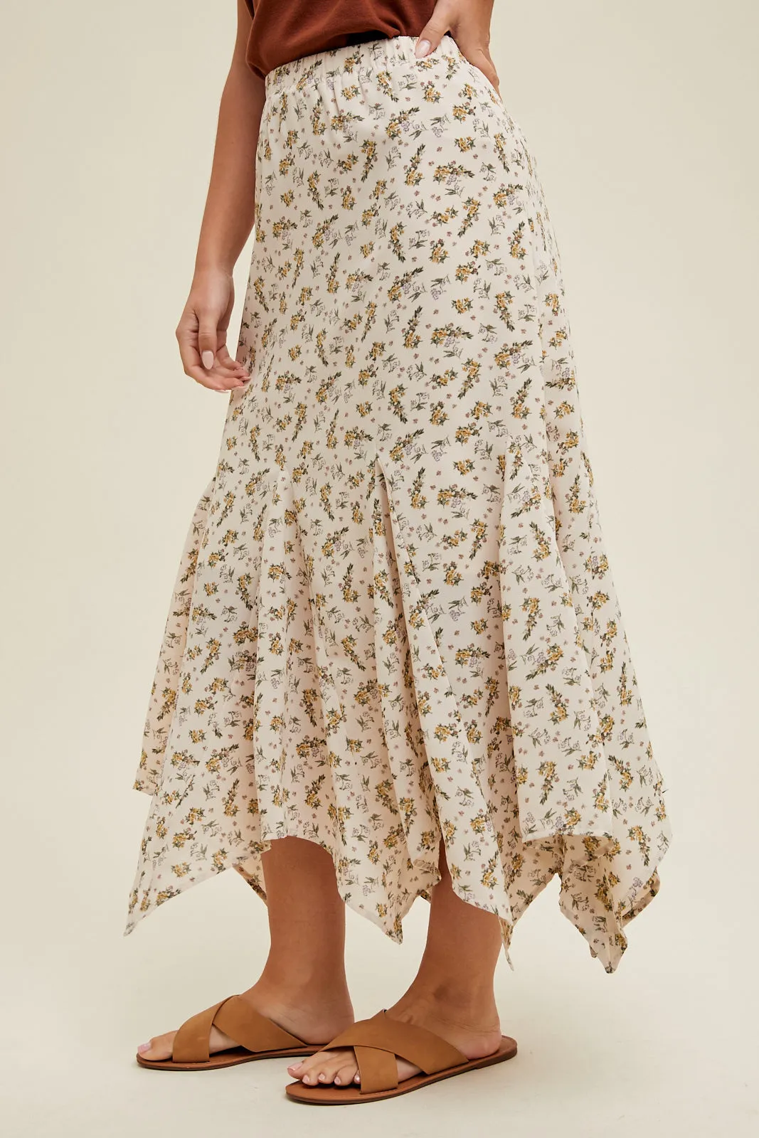 Aja Floral Handkerchief Midi Skirt