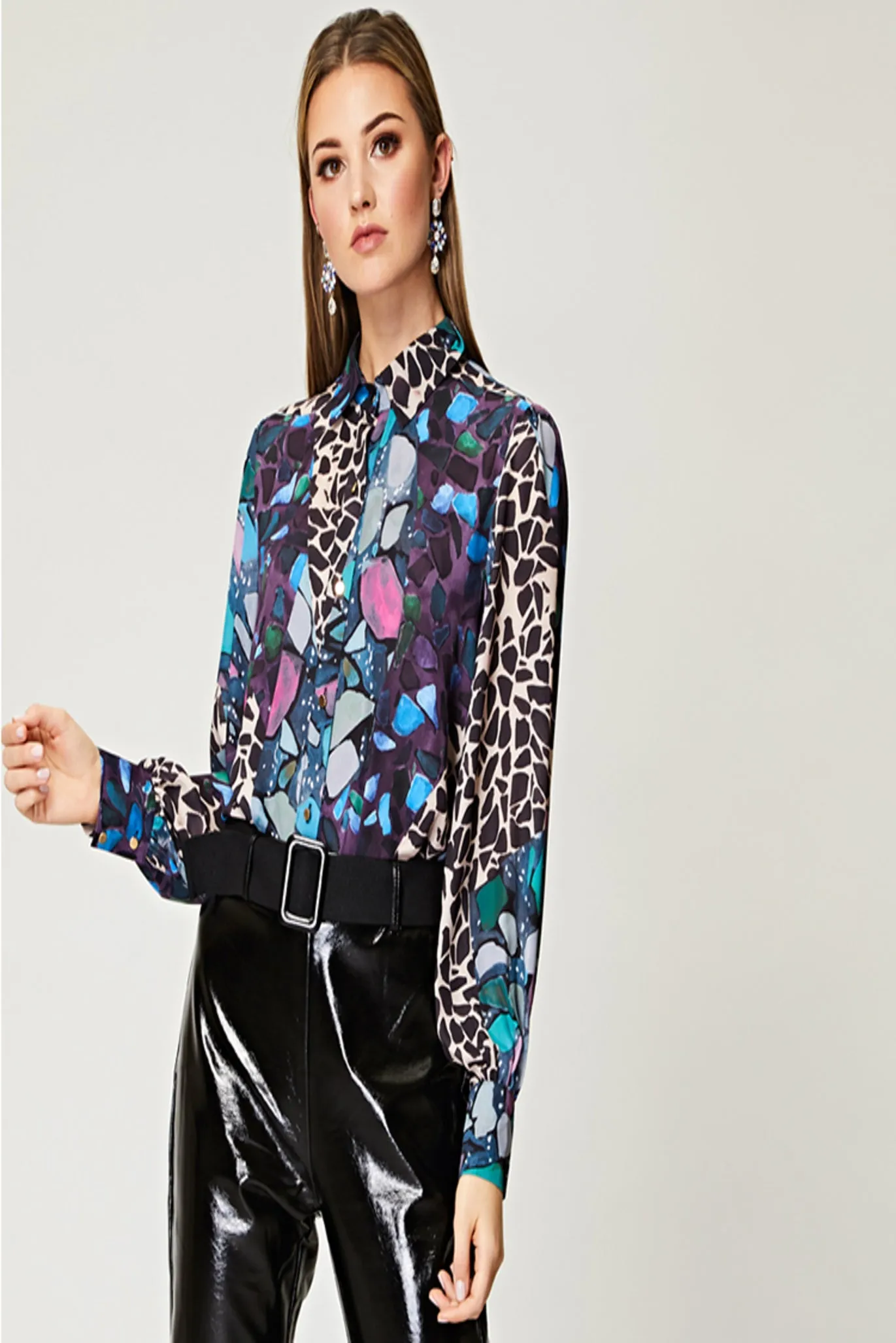 Angeleye Multi Print Short Chiffon Blouse