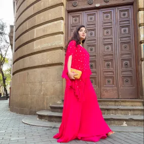 Ashu Sethi (Indyshades) in Fuchsia Jumpsuit with Ruffle Poncho