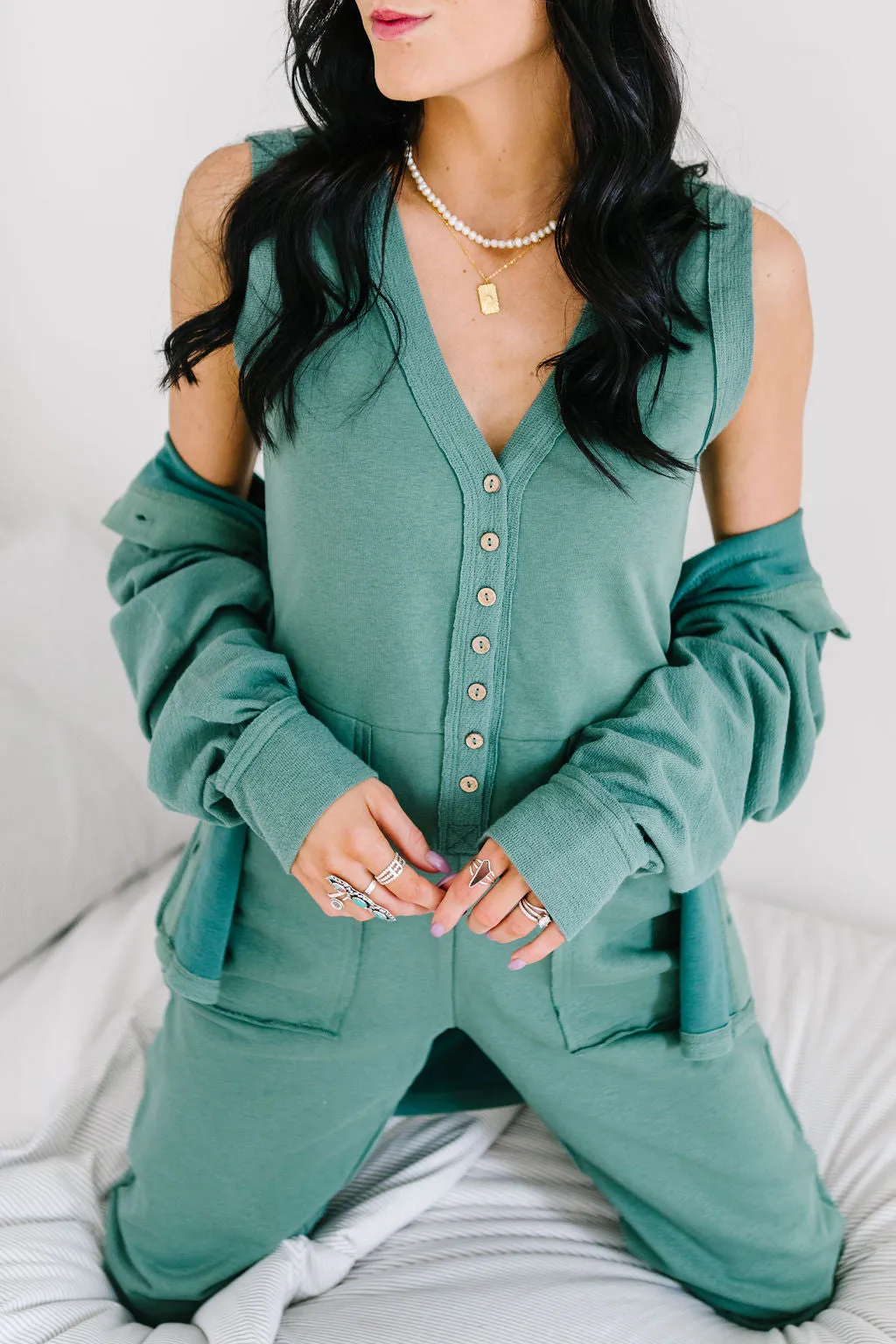 At Ease Button-up Jumpsuit Set