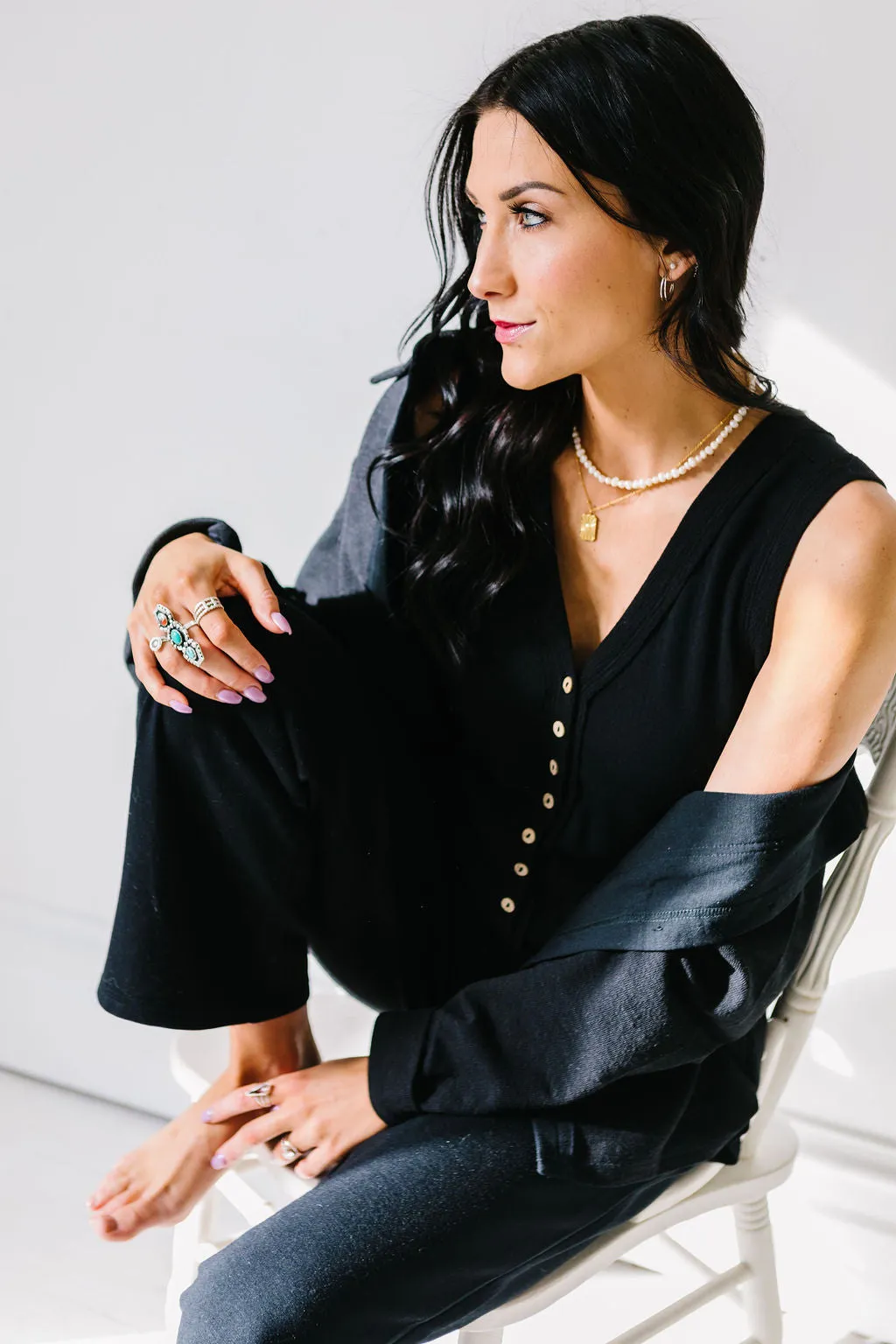 At Ease Button-up Jumpsuit Set