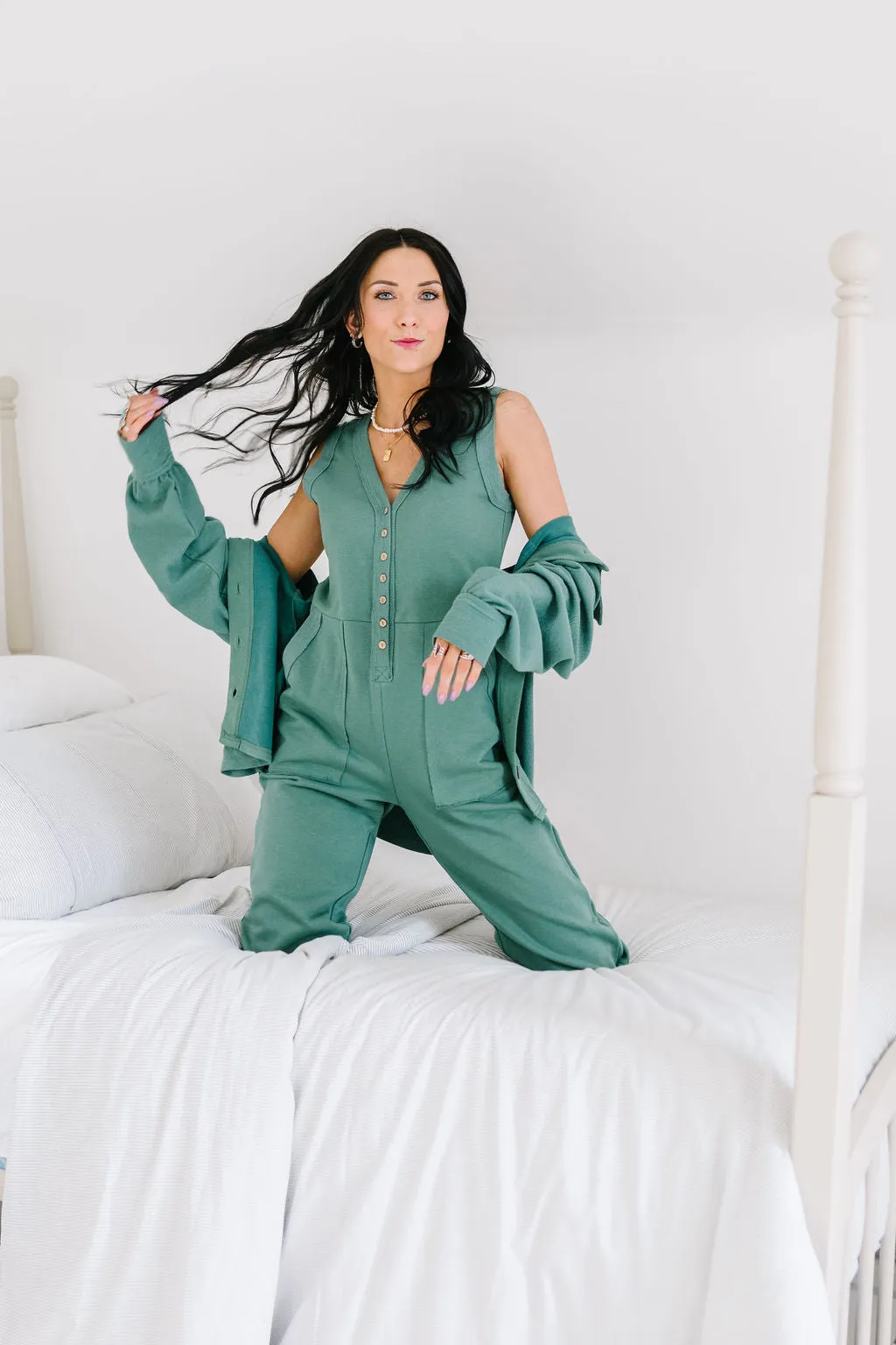 At Ease Button-up Jumpsuit Set