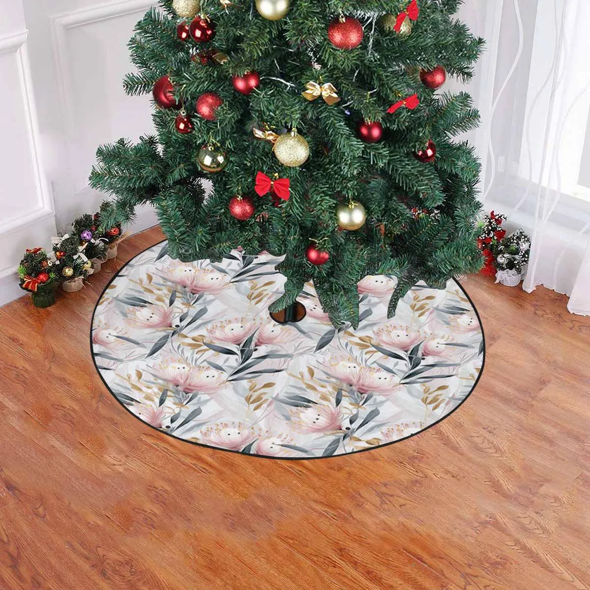 Australian Floral Pink & Grey  Christmas Tree Skirt