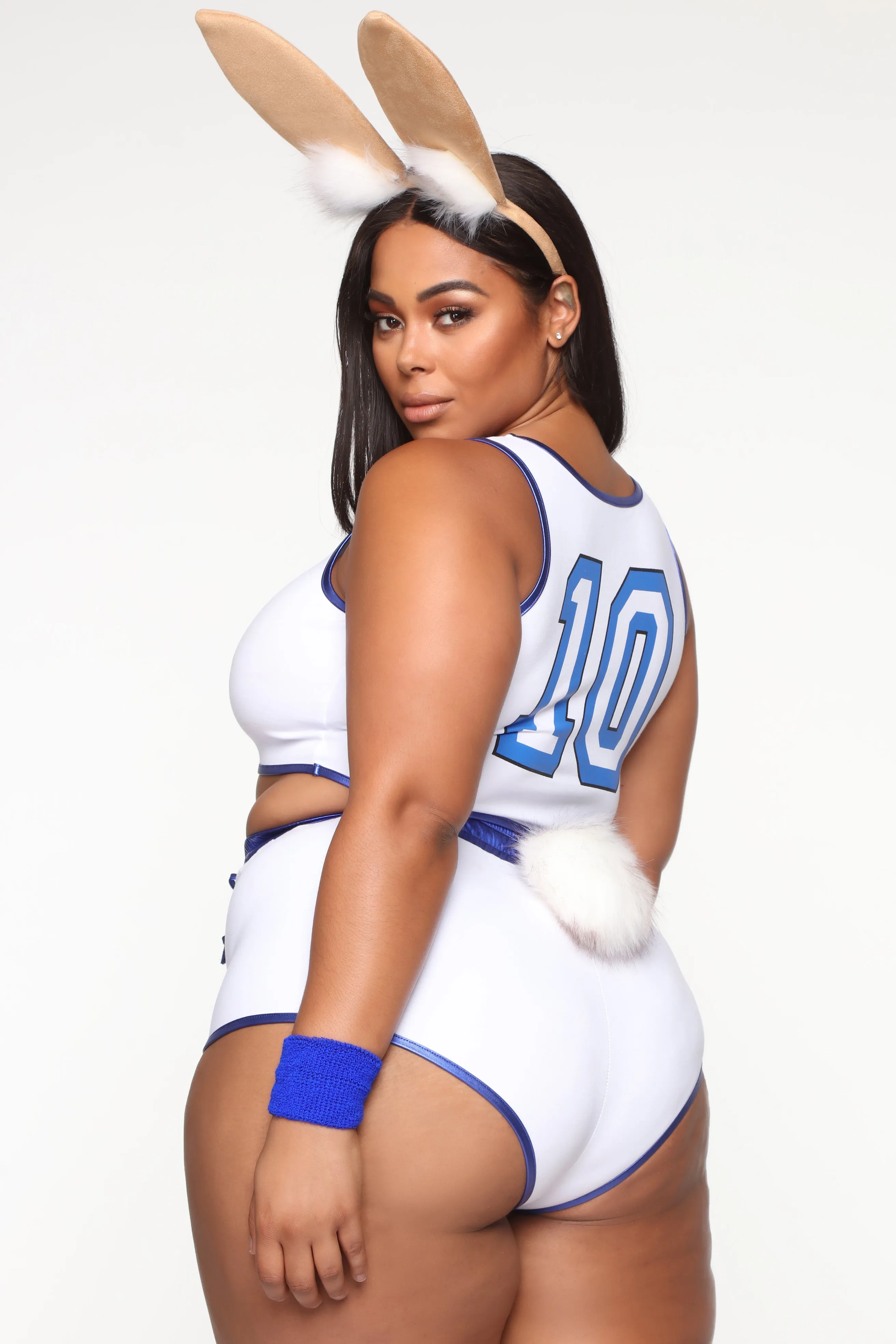 Basketball Bunny Babe 5 Piece Costume Set - White/Blue