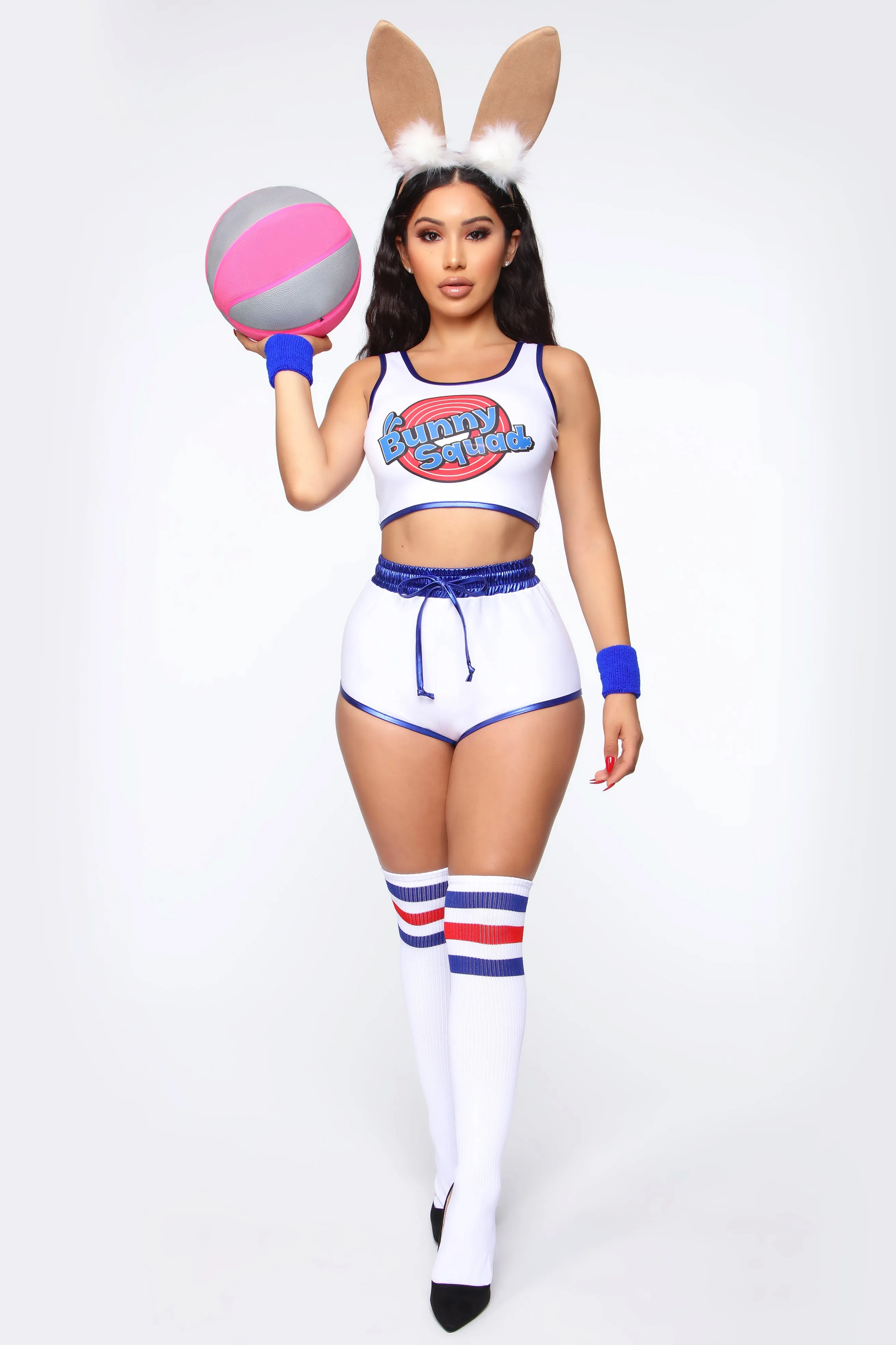 Basketball Bunny Babe 5 Piece Costume Set - White/Blue