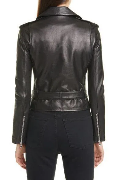 Belted Leather Moto Jacket