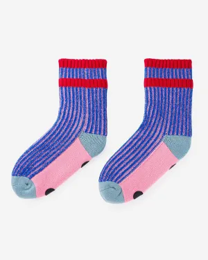 Big Stripe House Sock - Poppy   Lilac