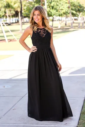 Black Crochet Maxi Dress with Open Back