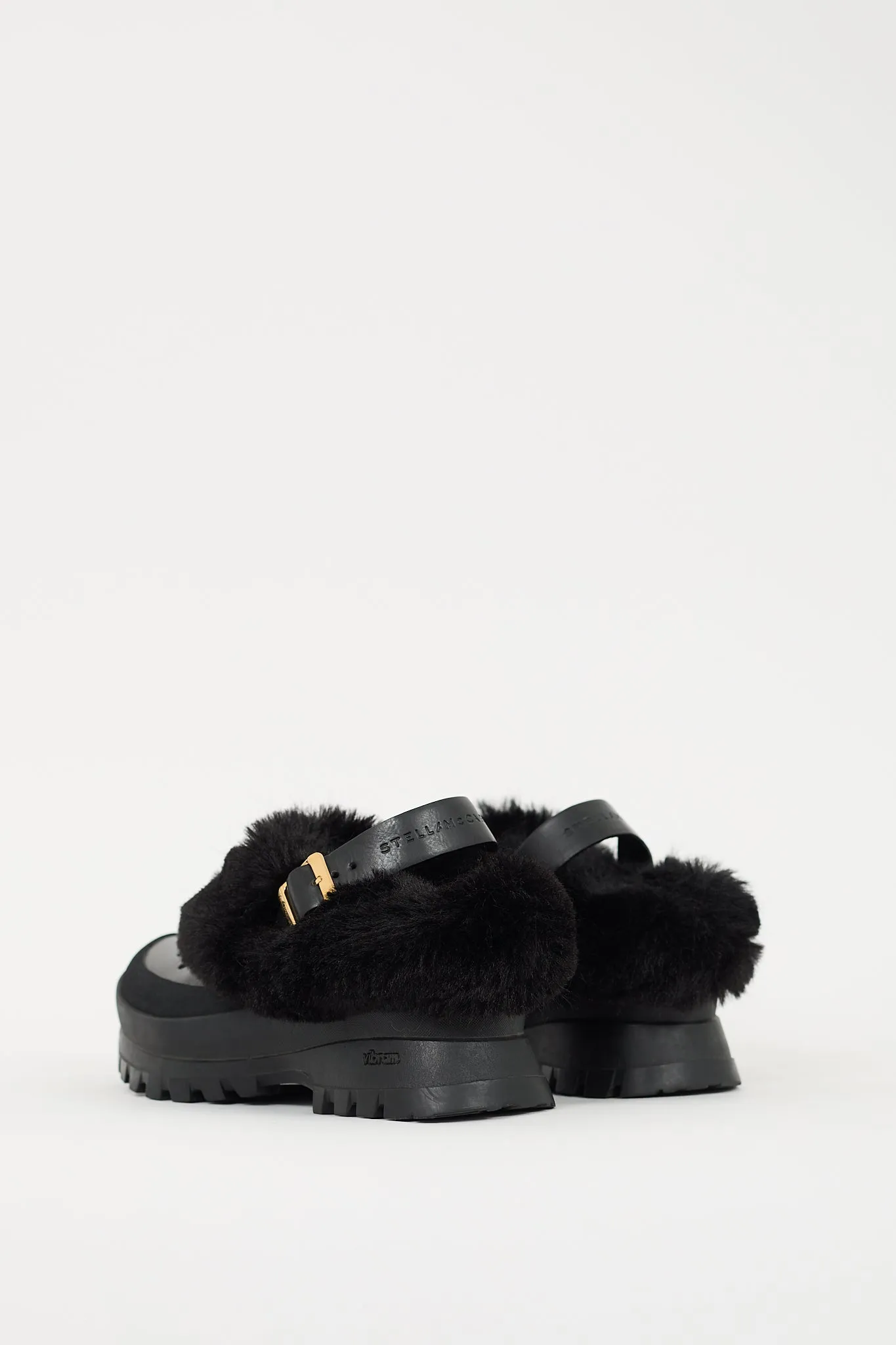 Black Faux Leather & Faux Fur Trace Mule