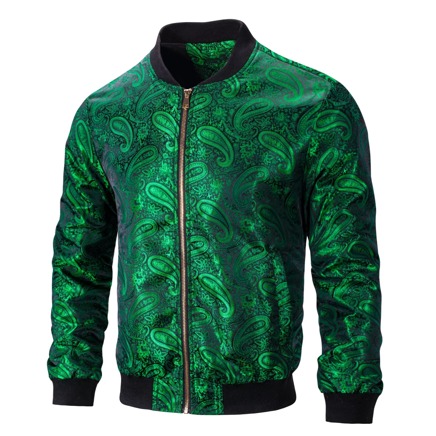 Black Green Paisley Men's Zipper Thin Jacket