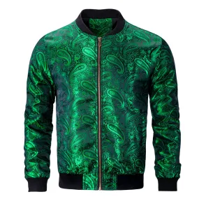 Black Green Paisley Men's Zipper Thin Jacket