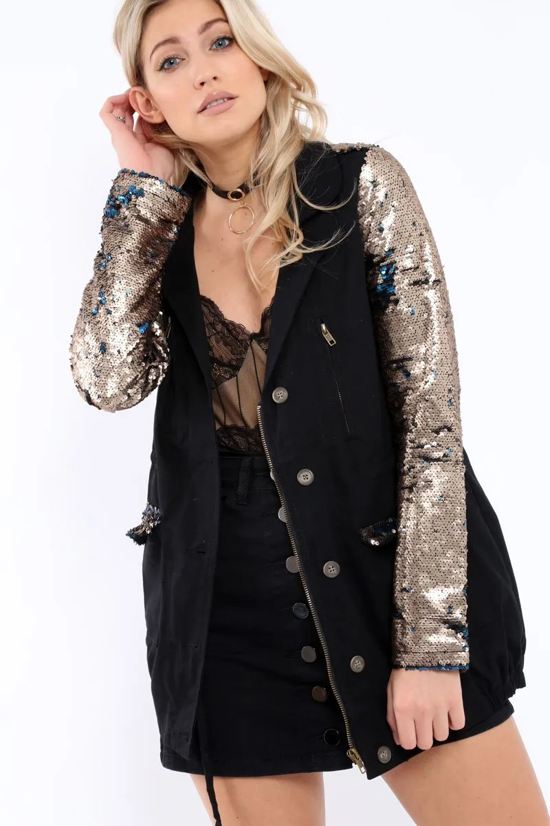 Black Sequin Sleeves and Pockets Jacket - Dakota