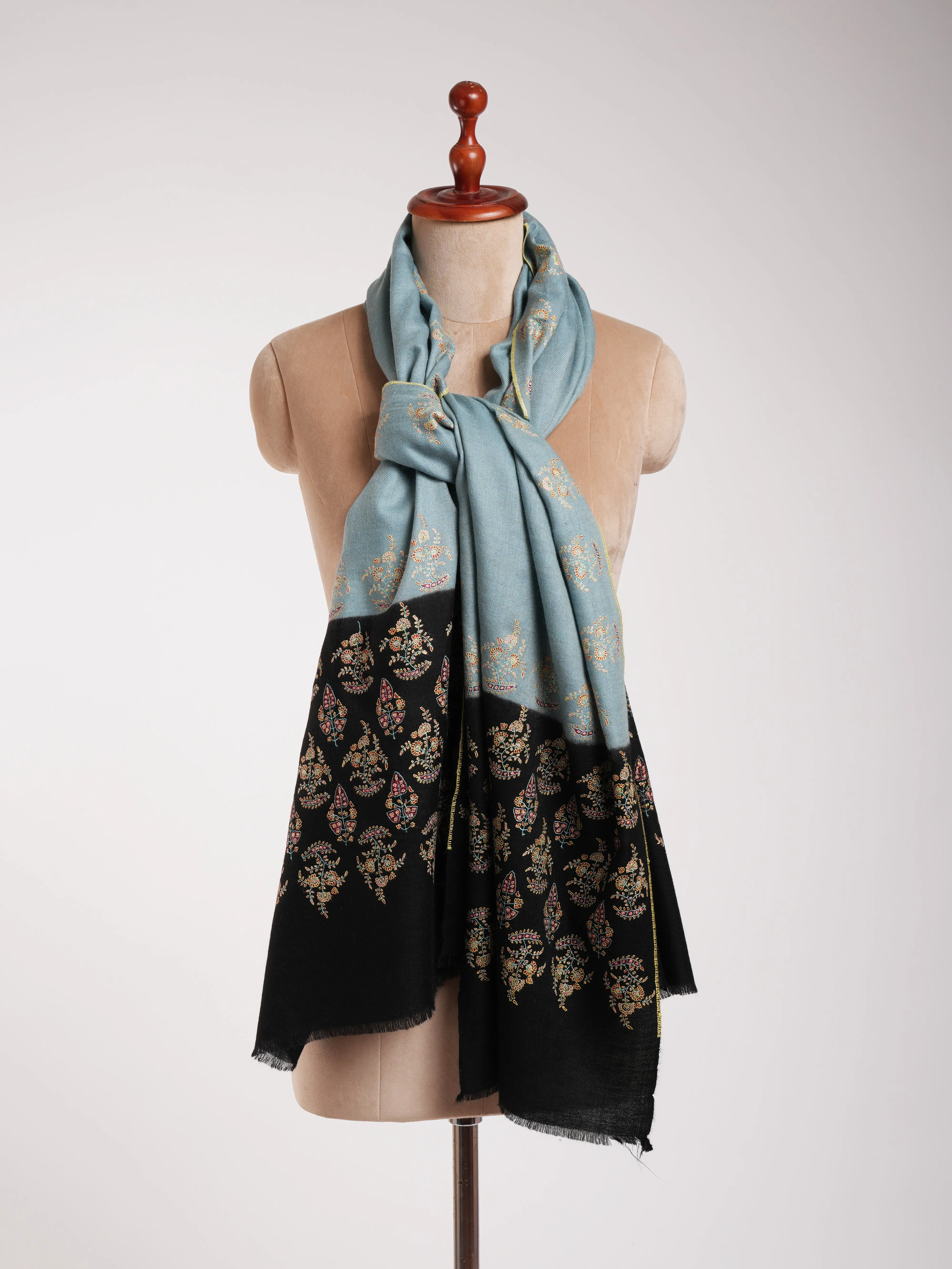 Blue and Black Palla Embroidered Kashmiri Pashmina Shawl