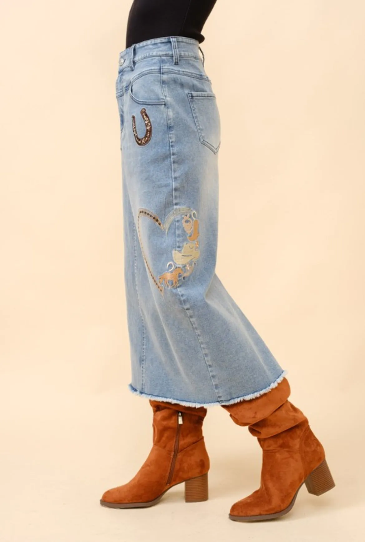 Blue B Embroidered Western Detail Denim Skirt