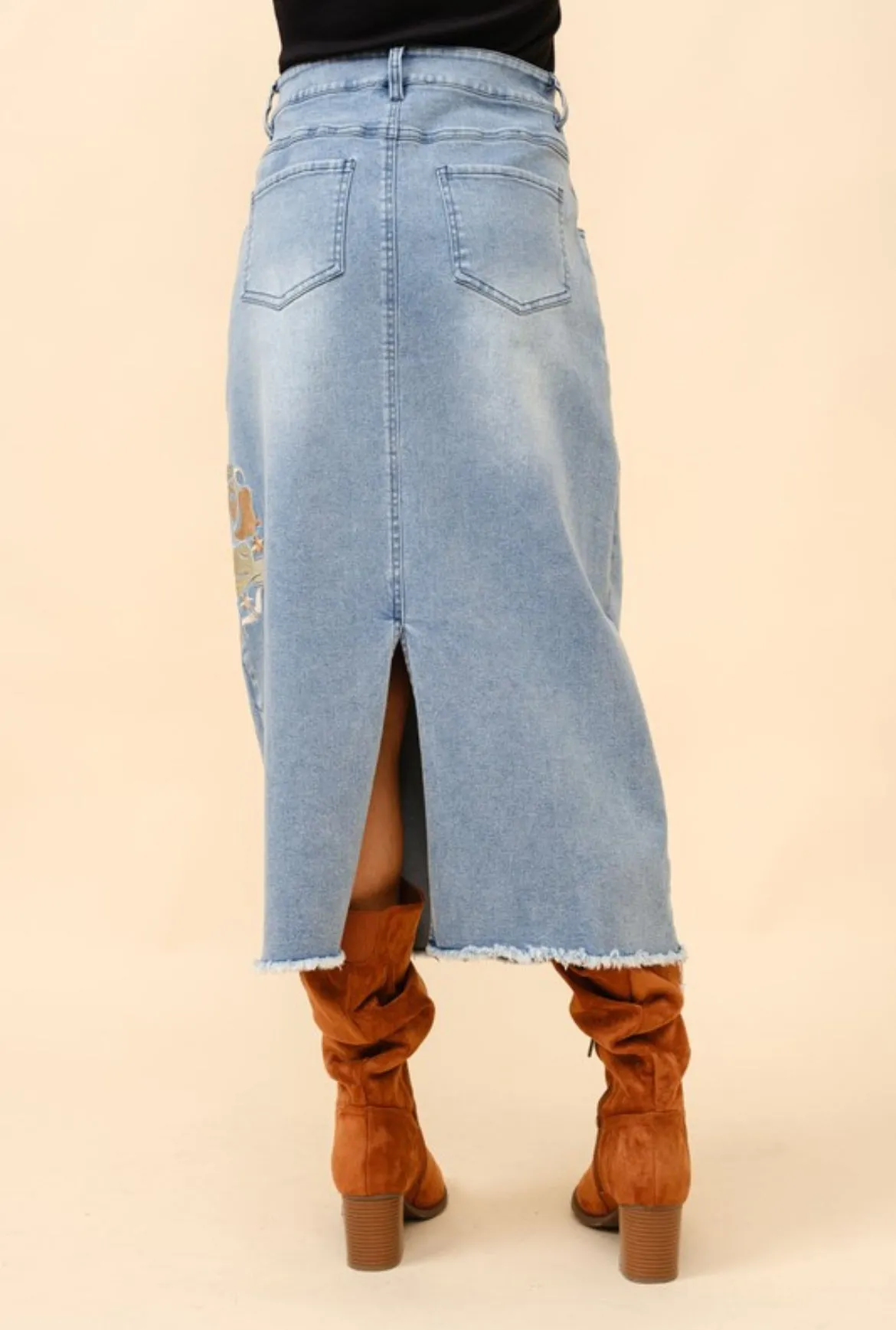 Blue B Embroidered Western Detail Denim Skirt