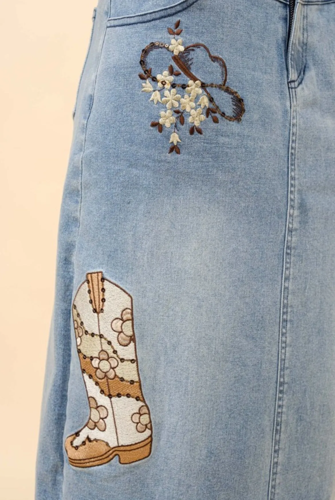 Blue B Embroidered Western Detail Denim Skirt