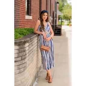 Brush Stroked Wrap Tank Jumpsuit