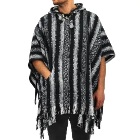 Brushed Cotton Hooded Poncho - Black White