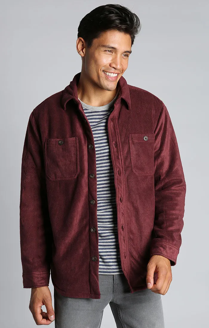 Burgundy Sherpa Polar Fleece Shirt Jacket