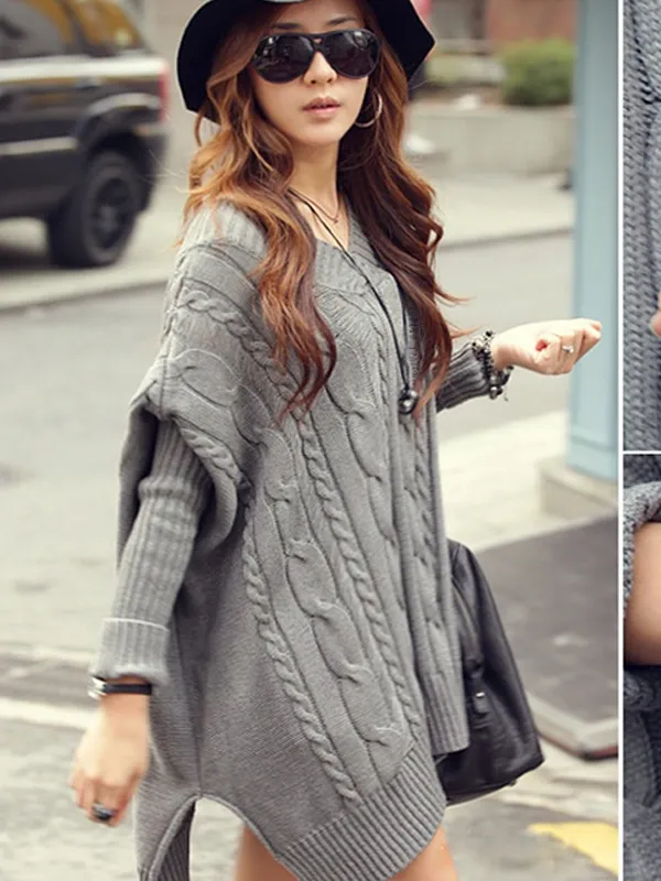 cable-knit ribbed poncho