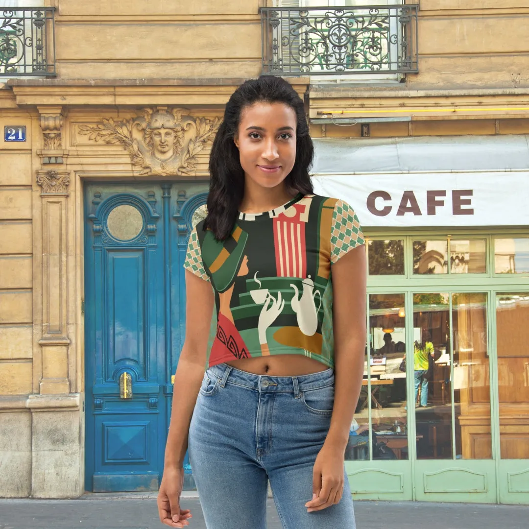 Cafe Deluxe AOP Crop Tee