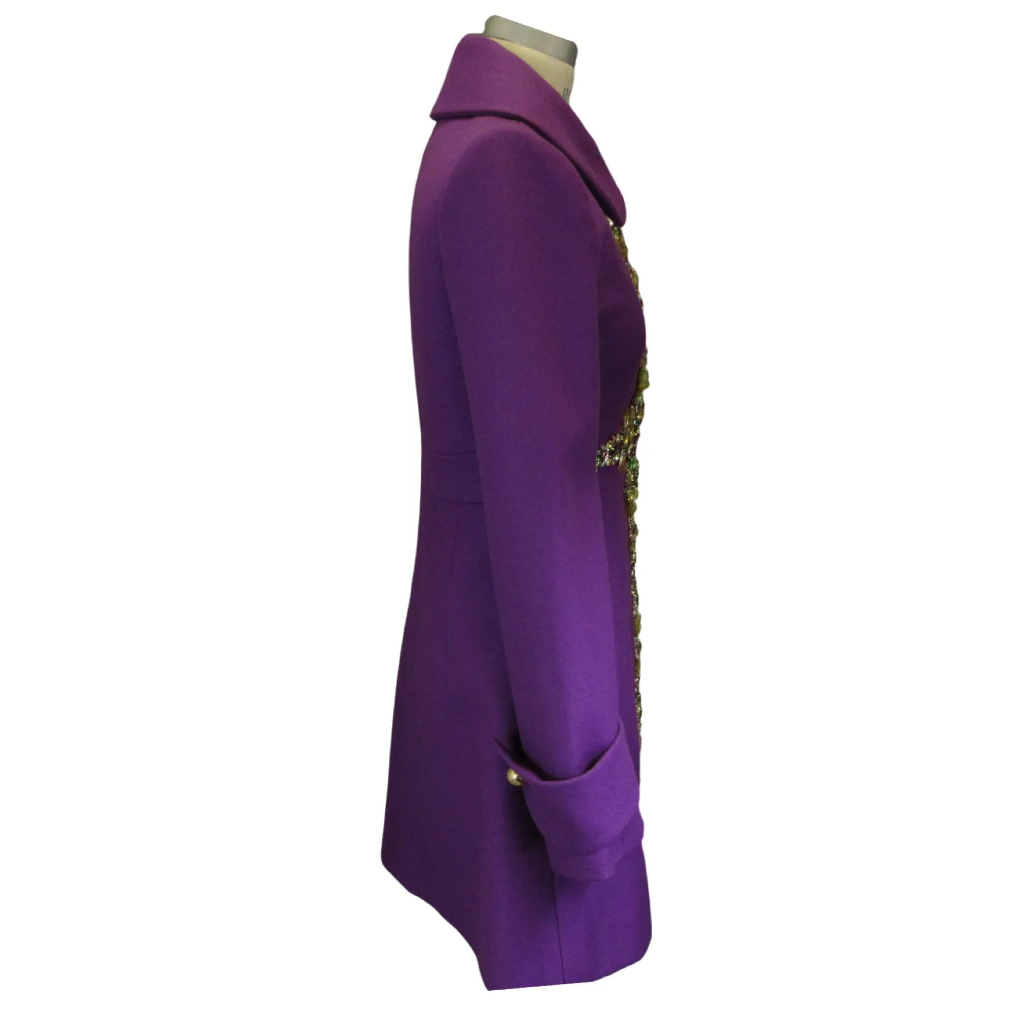 Carolina Herrera Purple Bejeweled Wool Coat