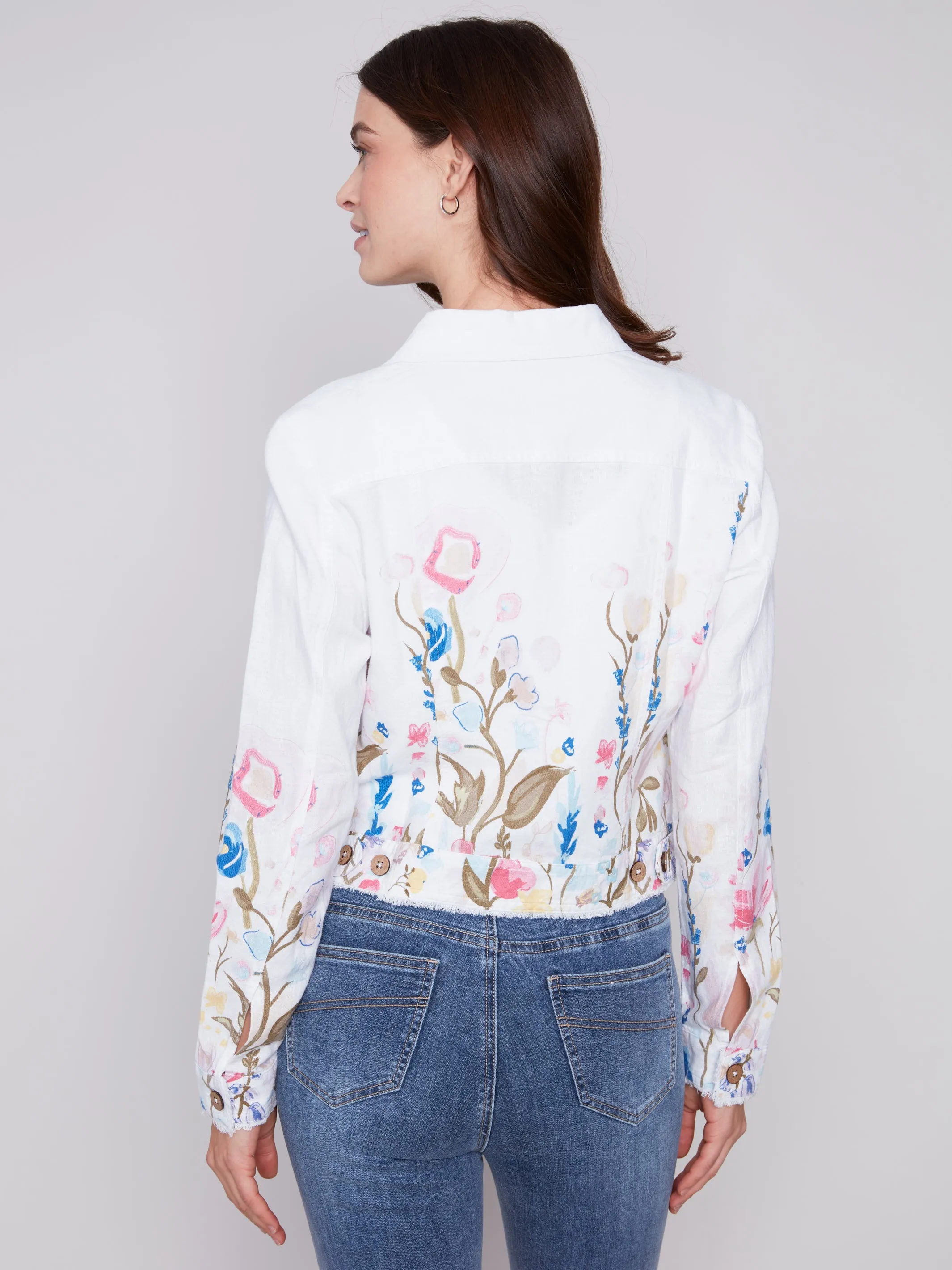 Charlie B Floral Border Linen Jacket