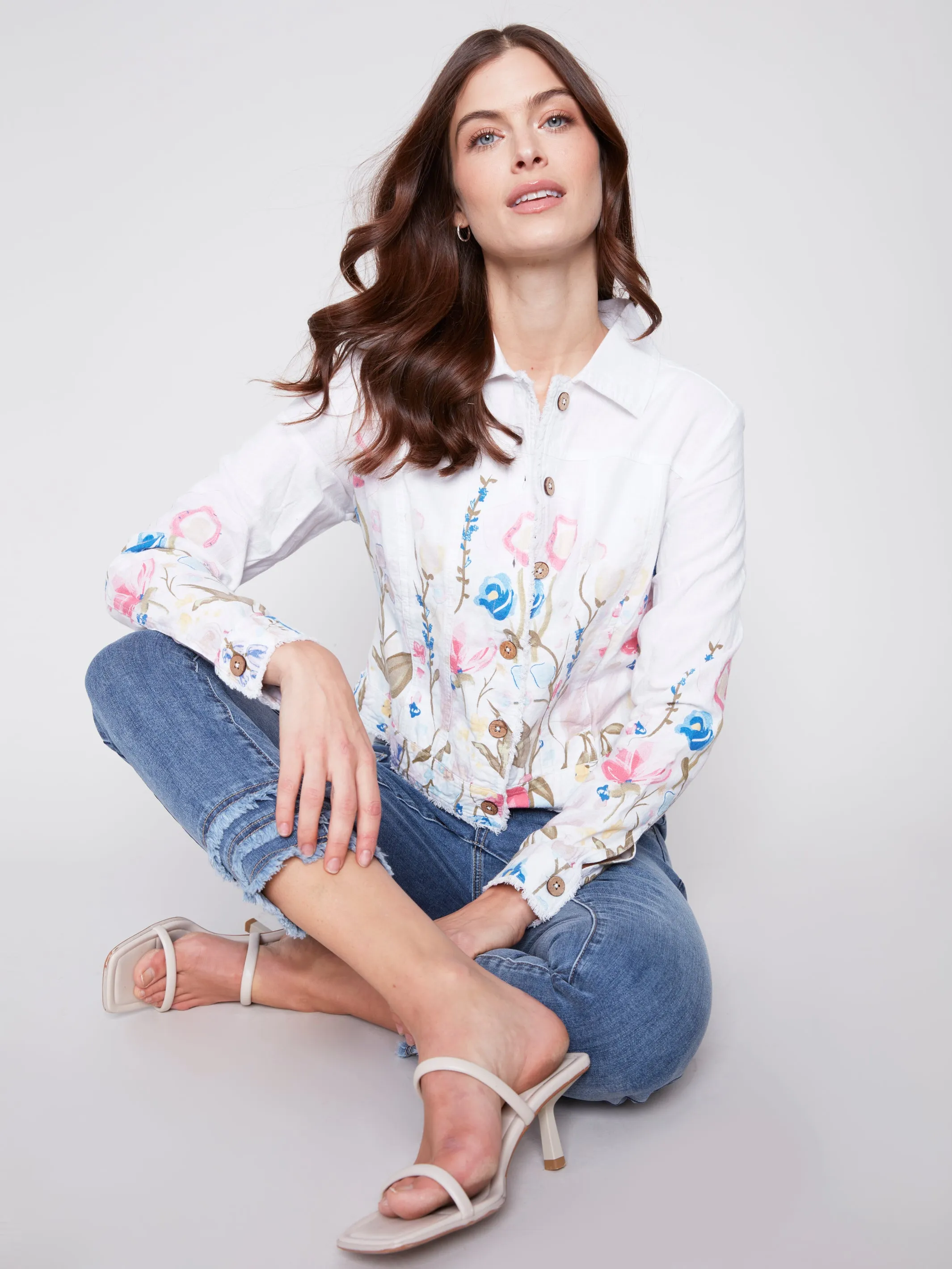 Charlie B Floral Border Linen Jacket