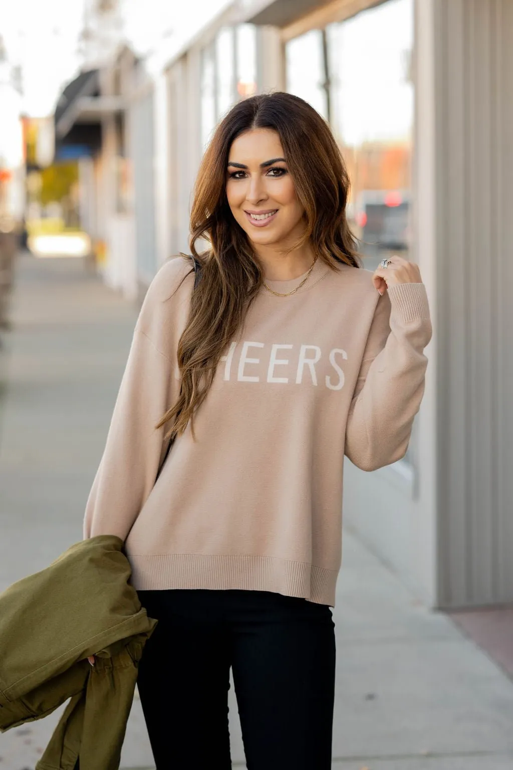 Cheers Ribbed Trim Sweater