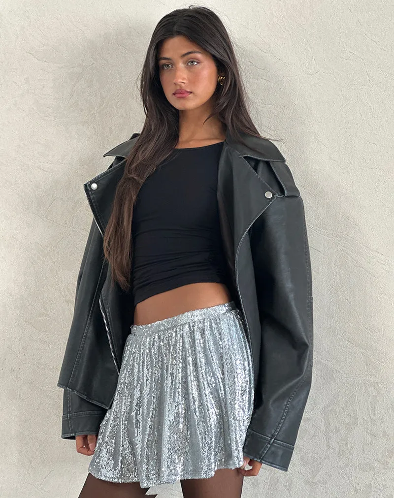 Chima Mini Skirt in Sequin Silver Chrome