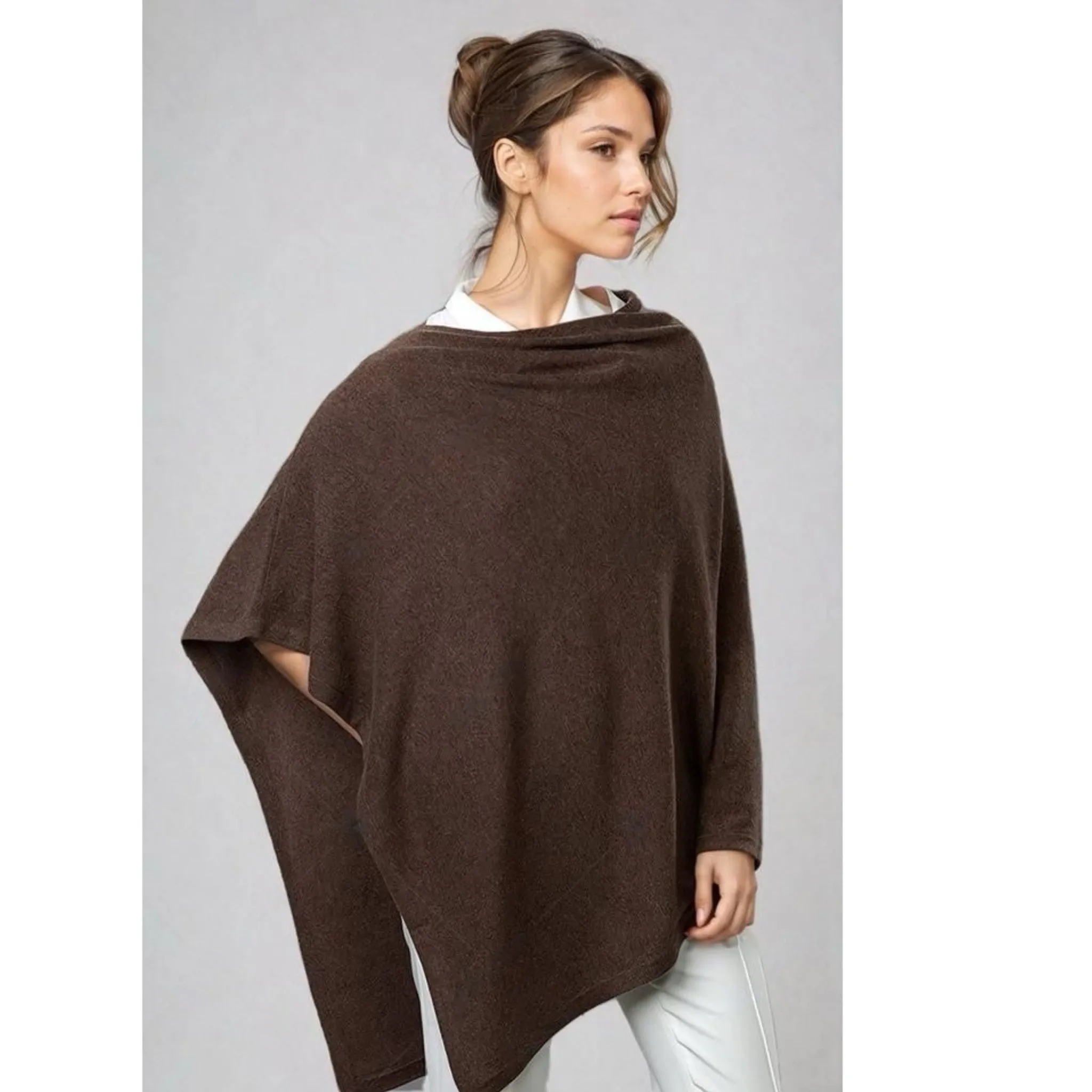 Chocolate Brown Julian 100% Cashmere Poncho