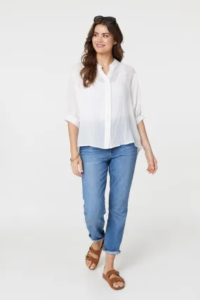 Collarless Button Back 3/4 Sleeve Blouse