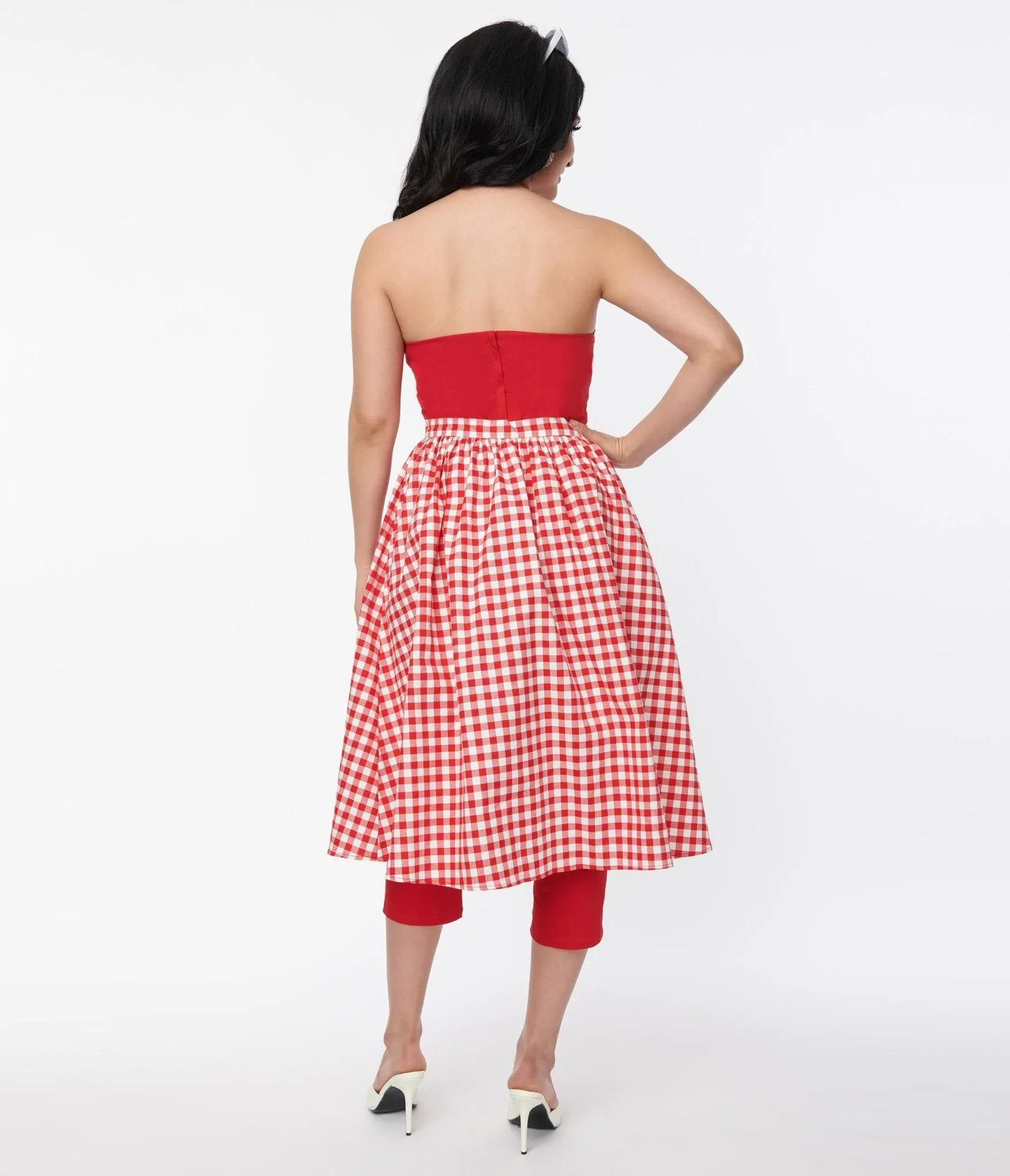 Collectif Red Gingham Skirted Midge Jumpsuit Set