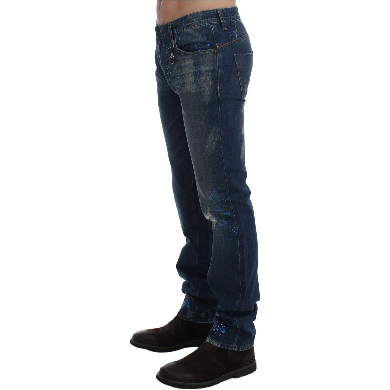 Costume National Chic Blue Wash Painted Slim Fit Jeans