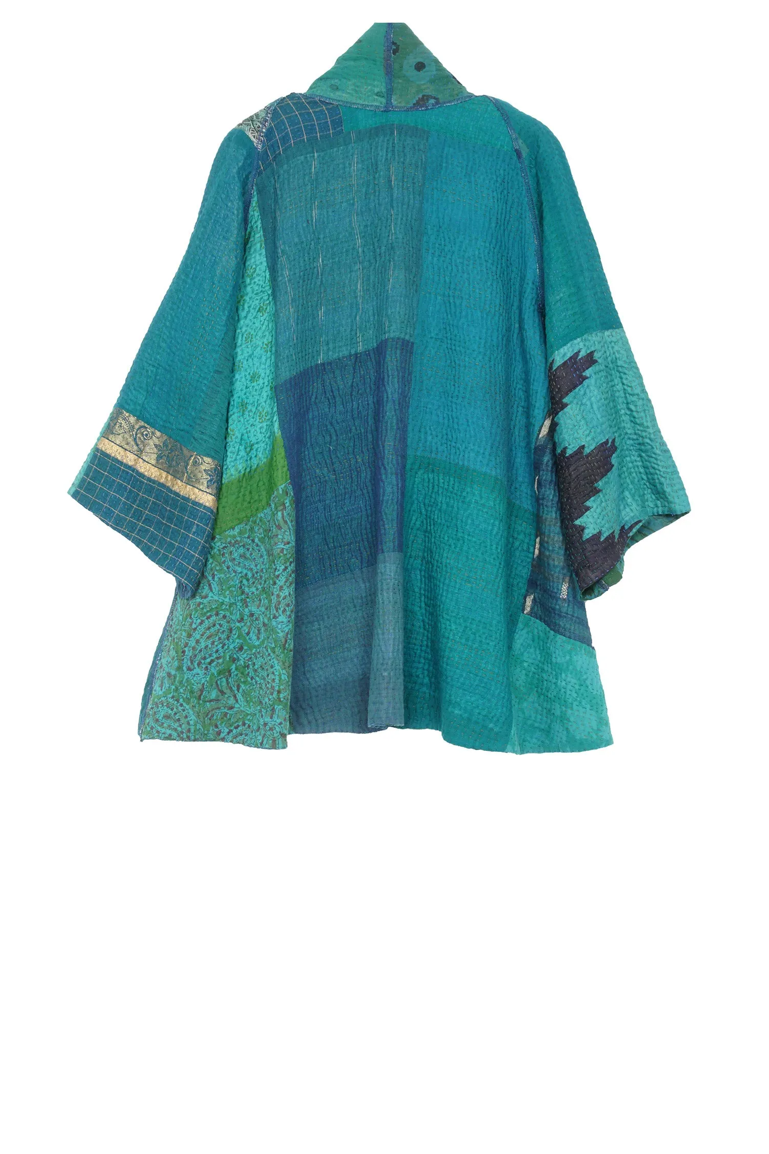 COTTON SILK SW PATCH KANTHA KIMONO JKT - ws4004-tel -