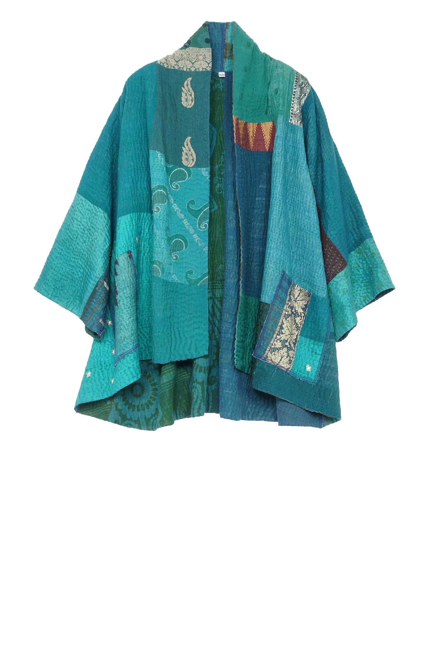 COTTON SILK SW PATCH KANTHA KIMONO JKT - ws4004-tel -