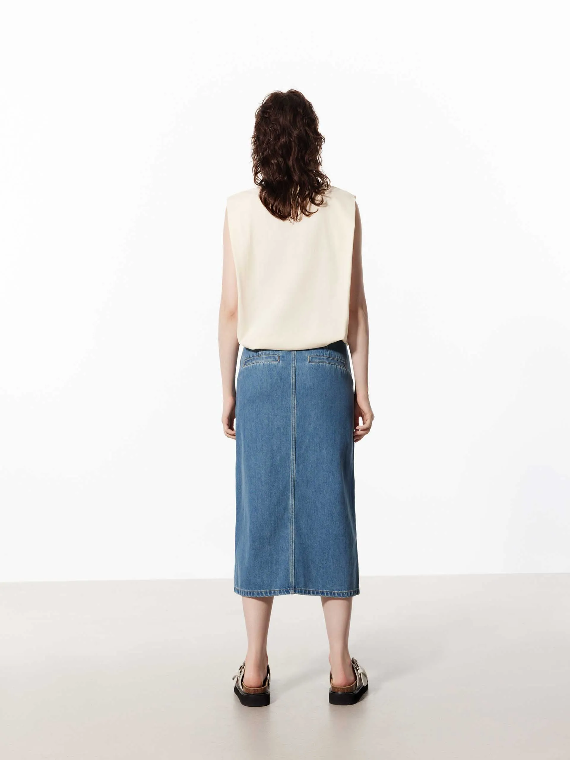 Cotton Slit Front Midi Skirt