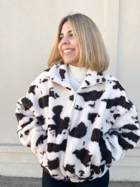 Cow Print Sherpa Jacket