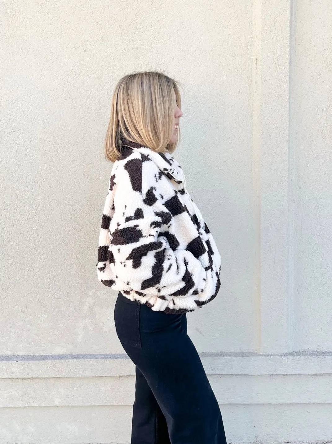 Cow Print Sherpa Jacket