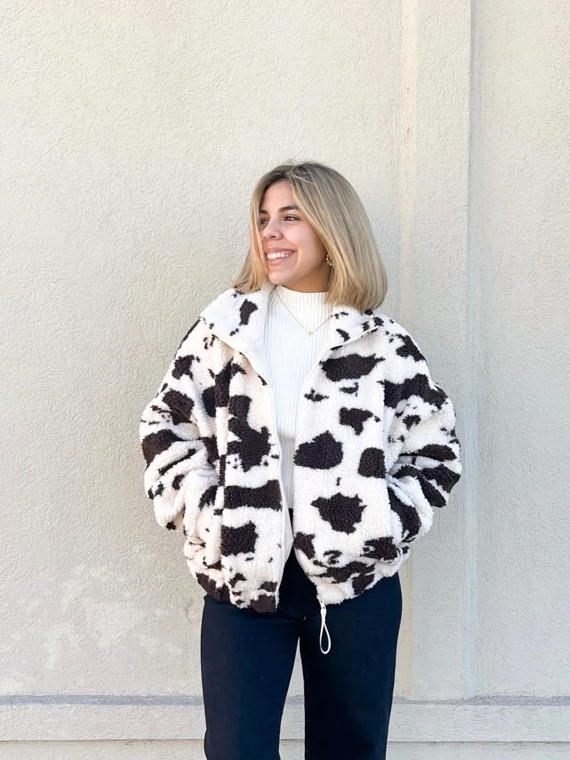 Cow Print Sherpa Jacket