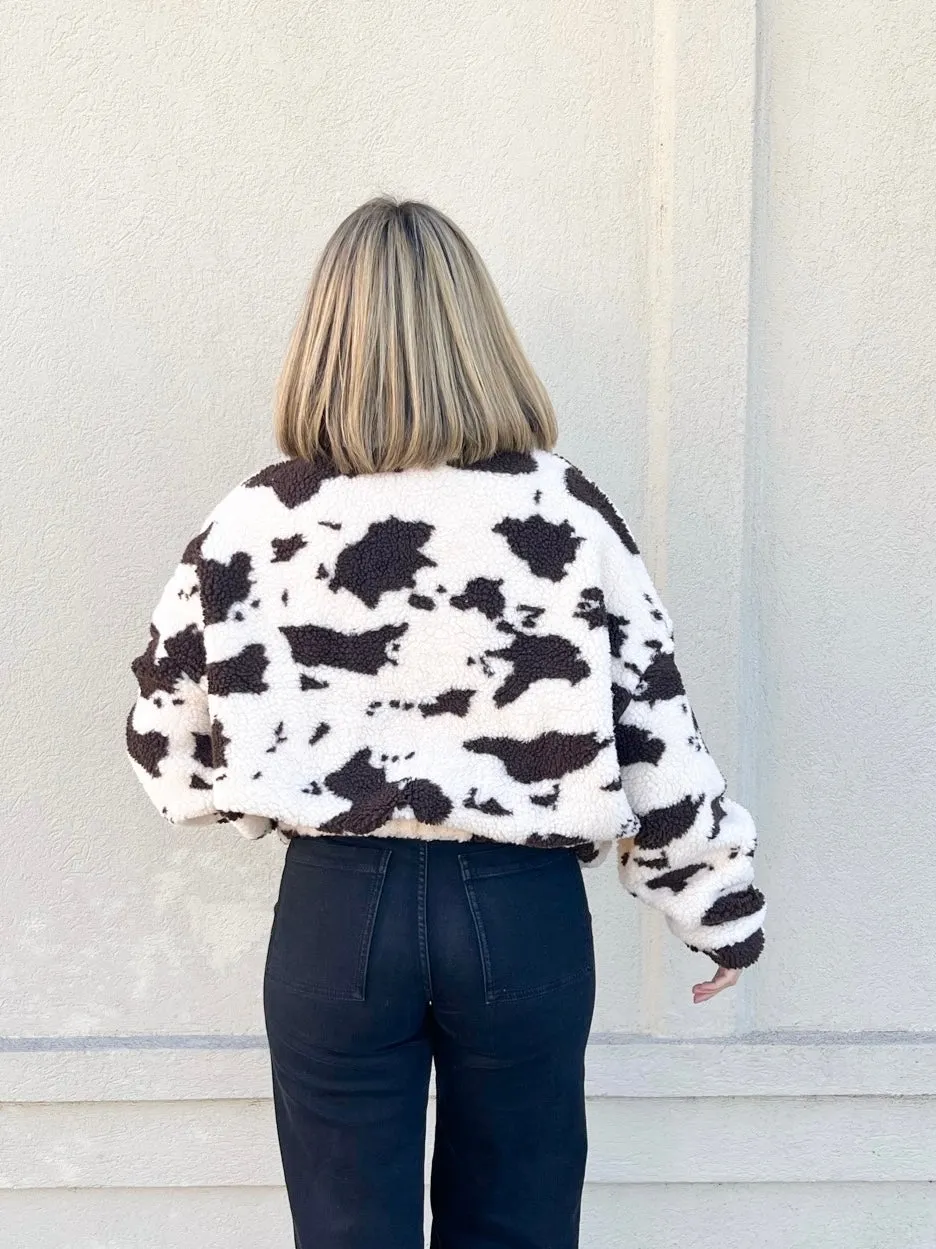 Cow Print Sherpa Jacket