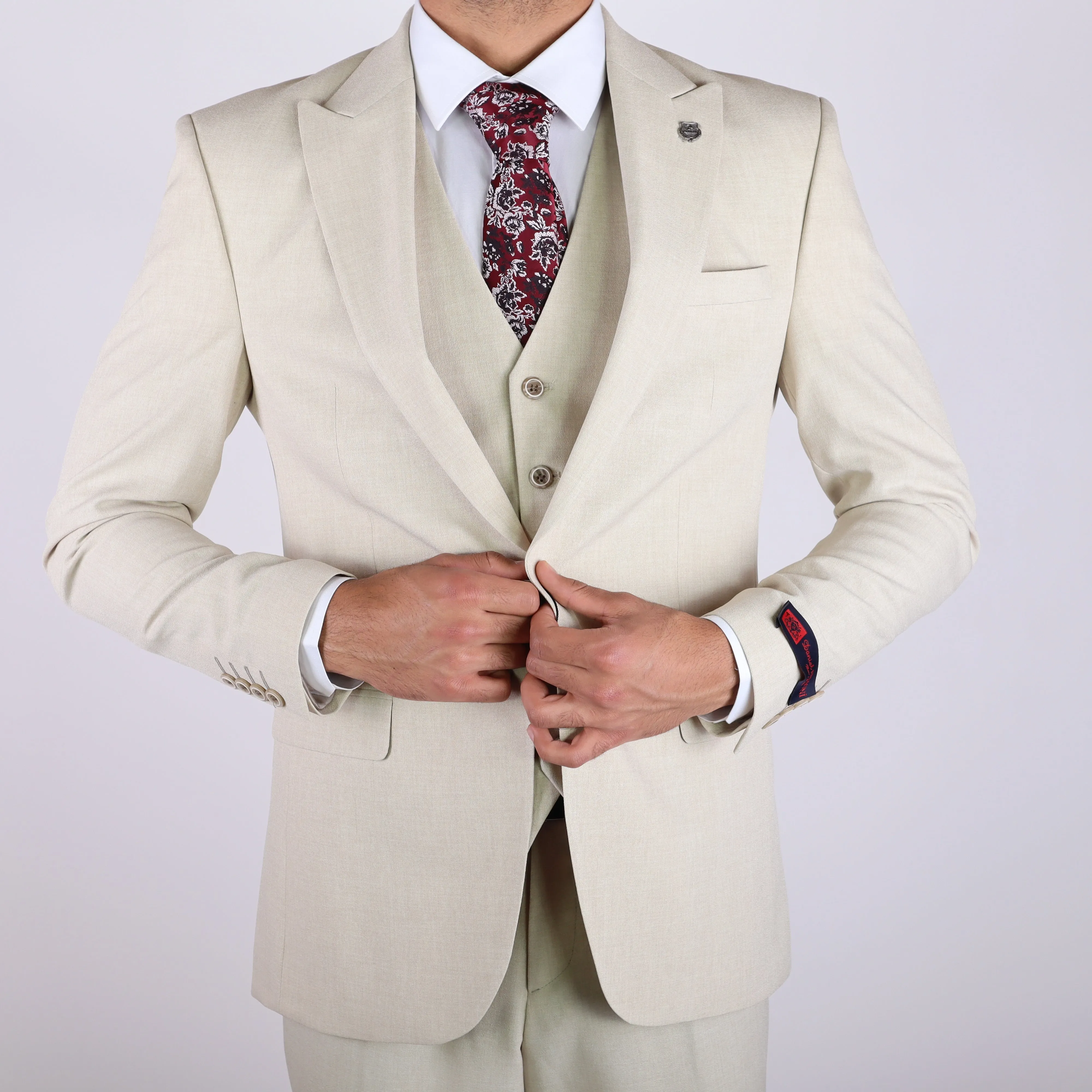 Cream Avanti Milano Textured Three Piece Suit