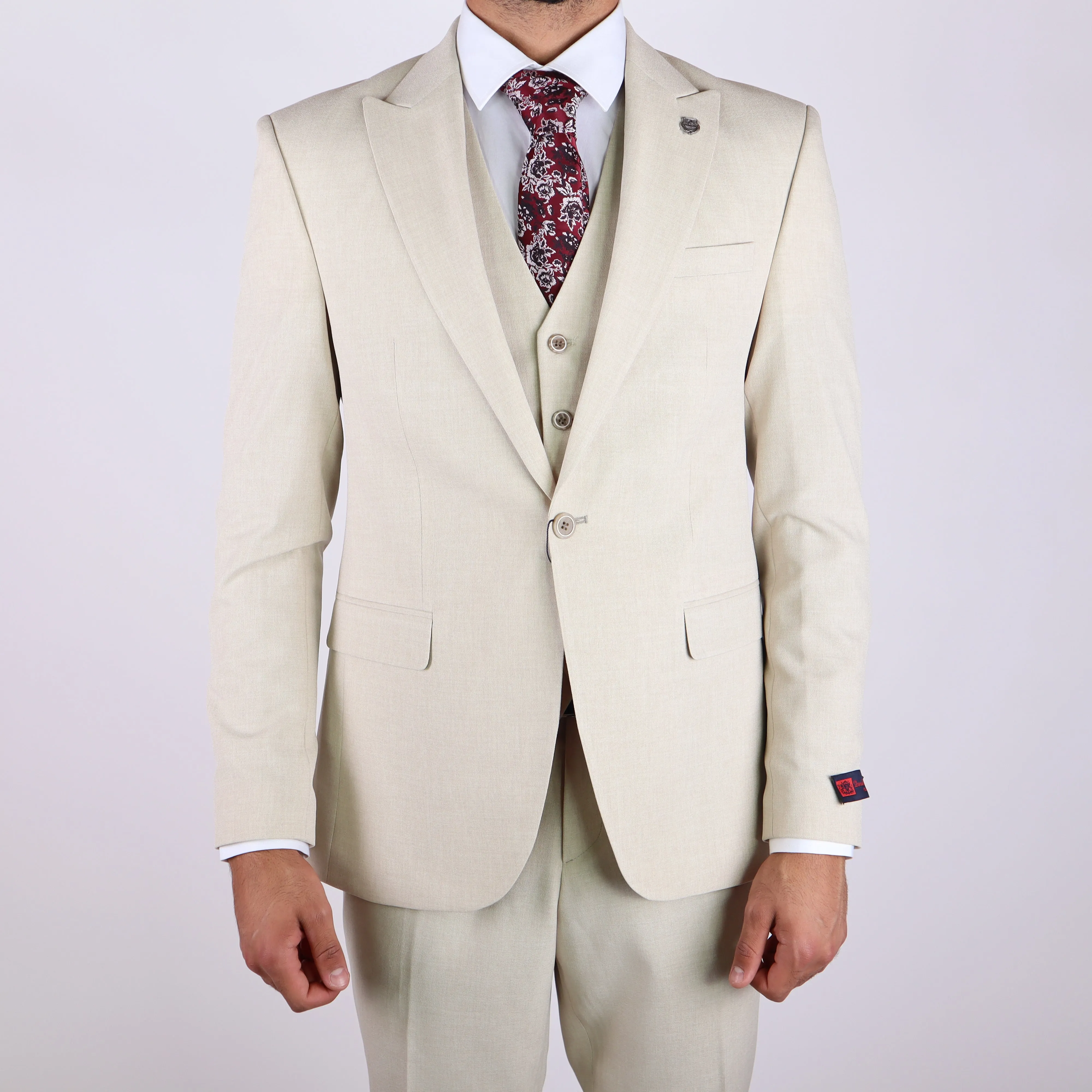 Cream Avanti Milano Textured Three Piece Suit