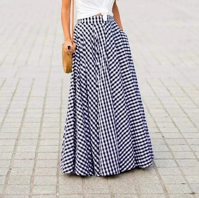 Crystal Elegant Plaid Maxi Skirt